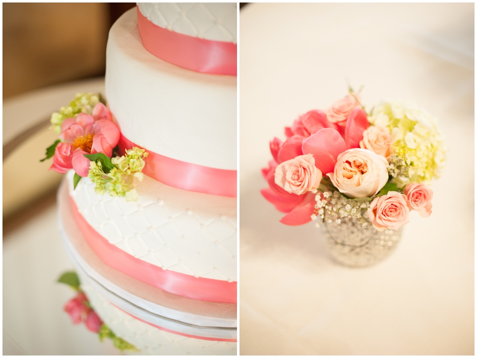stony point hall wedding, vintage table decorations, melissa sigler photography, tiered pink wedding cake