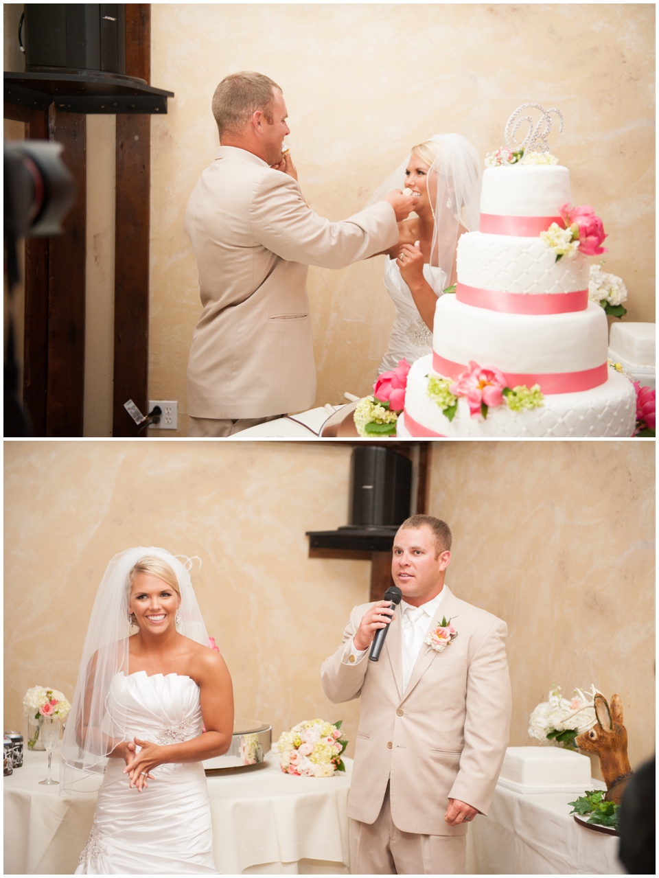 bride and groom cutting the wedding cake, stony point hall wedding reception, melissa sigler photography