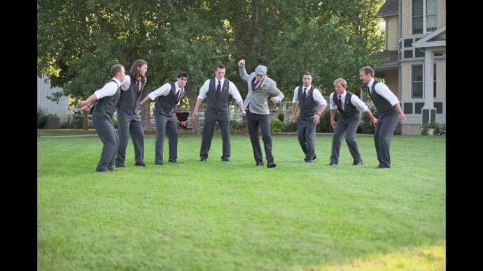 Travis and Hannah Moore's Lawrence, Kansas wedding-Groomsmen act out the Hammer Smash in this animated gif
