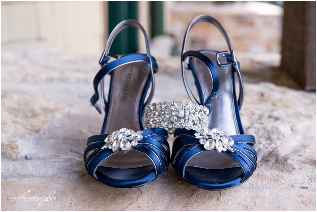 Navy Bridal shoes photographed by Topeka wedding photographer Melissa Sigler