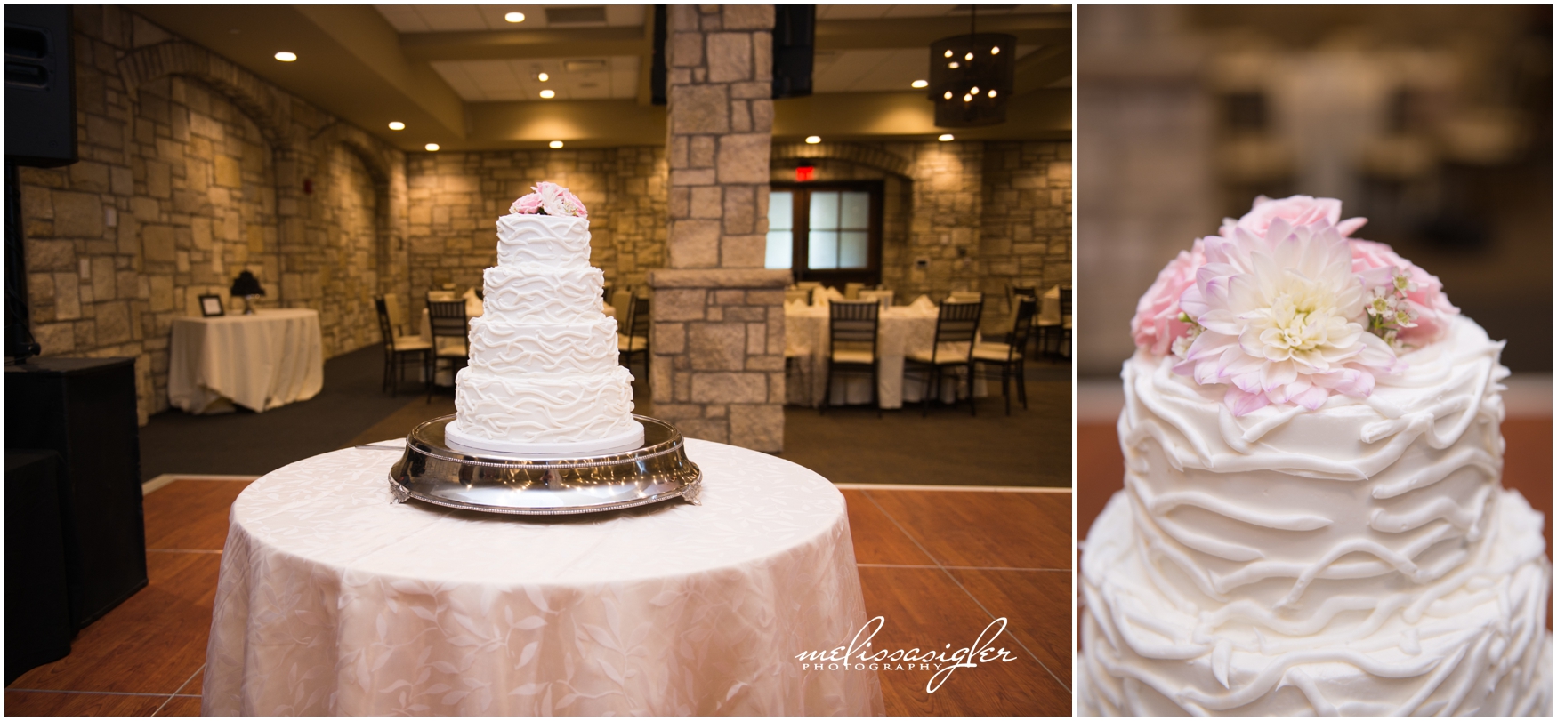 Simple white tiered wedding cake at the Oread hotel by Melissa Sigler Photography