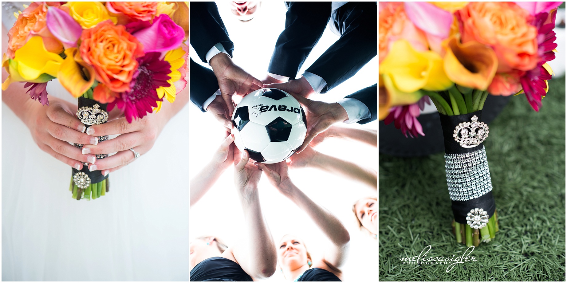 Bridal party playing soccer by Lawrence wedding photographer Melissa Sigler