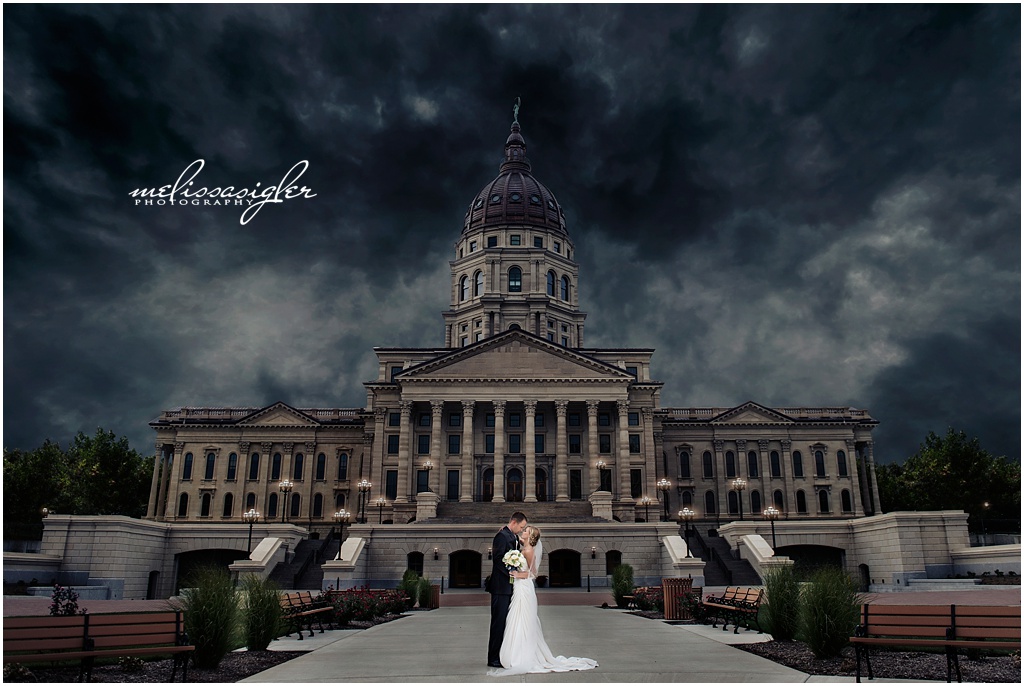 Bride and groom at the Topeka Capitol by Melissa Sigler Photography