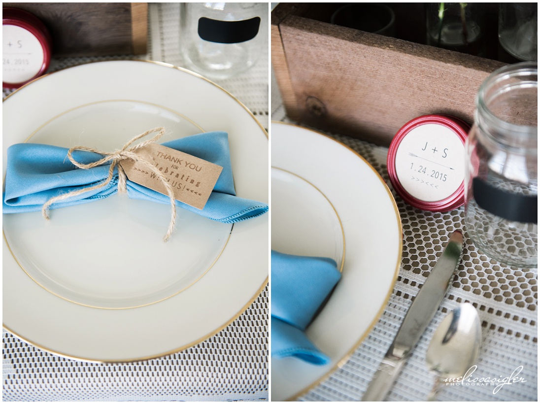 Light blue and red wedding details