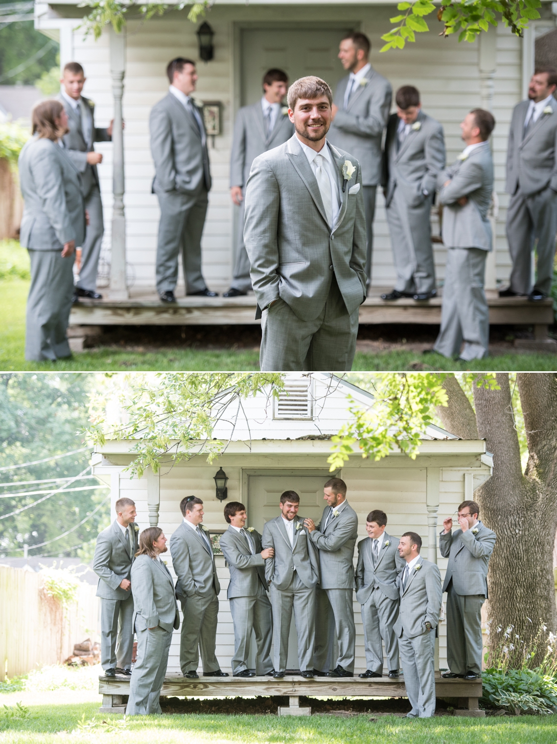 Gray groomsmen suits Lawrence Kansas wedding