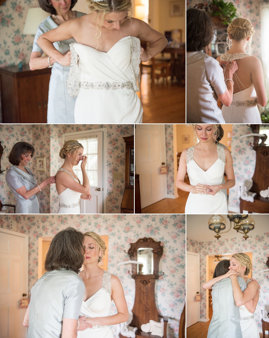 Emotional bride and her mother get ready before wedding in Perry Kansas