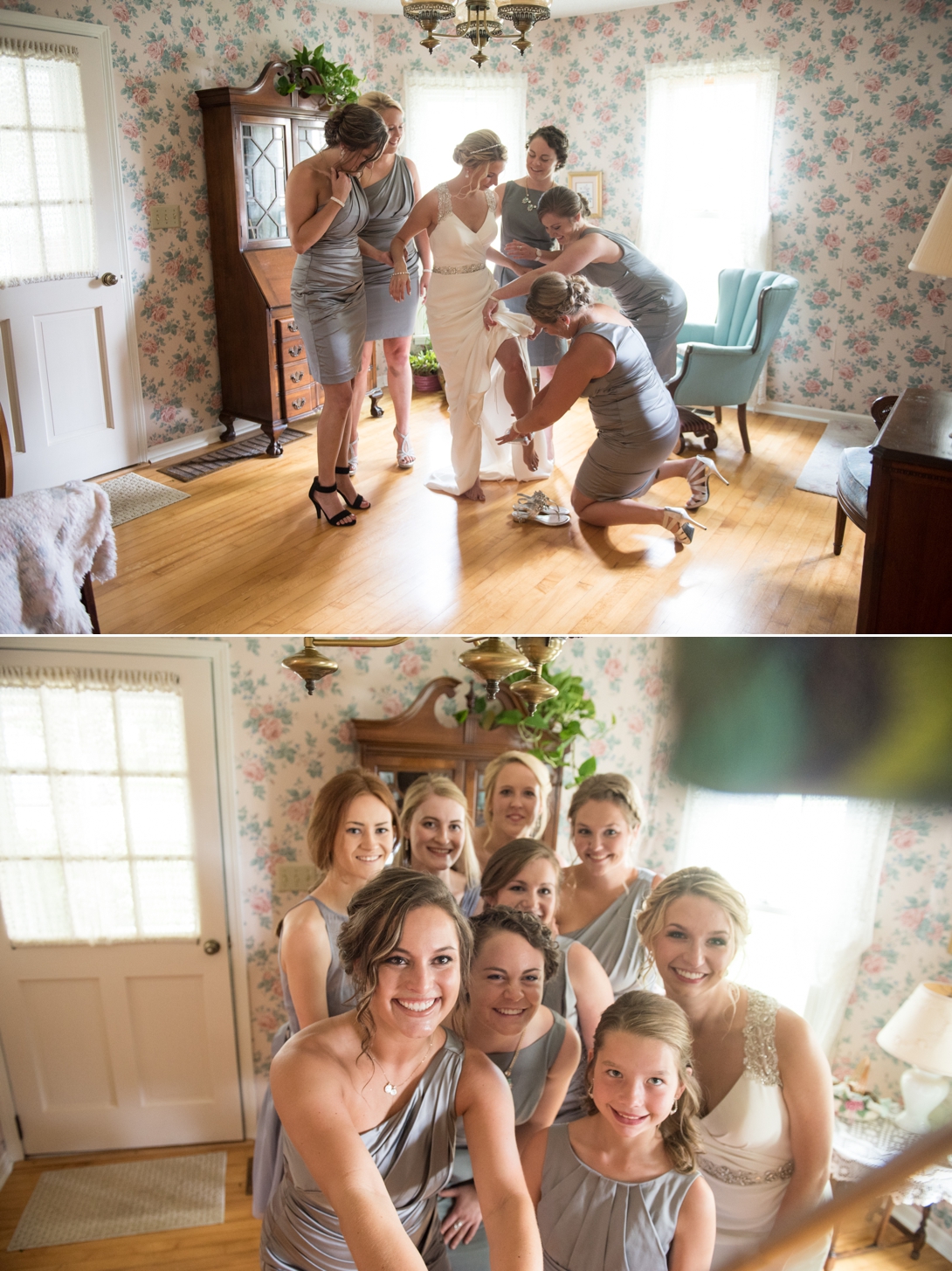 Bridal party taking picture with selfie stick
