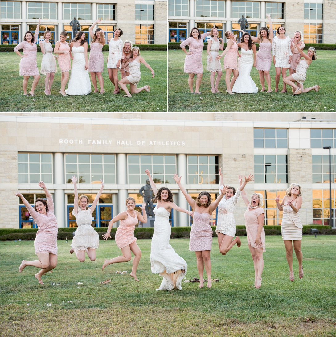 Wedding party pictures at the University of Kansas Allen Fieldhouse