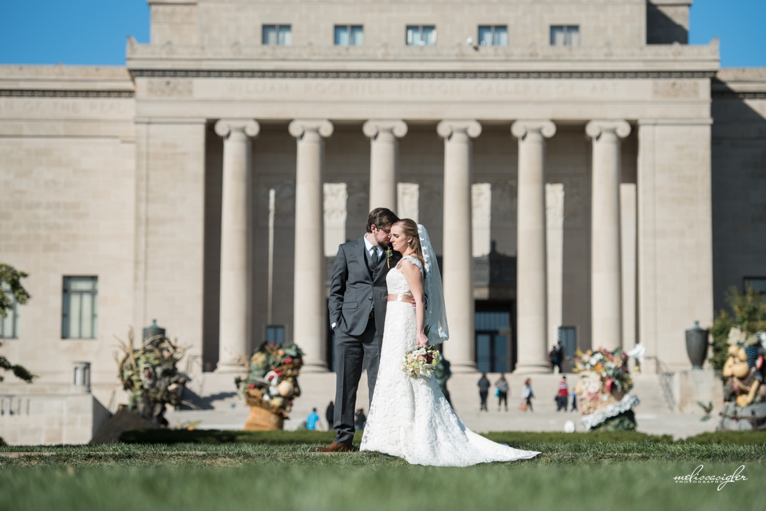 Bride and groom at Nelson Atkins Art Museum Kansas City