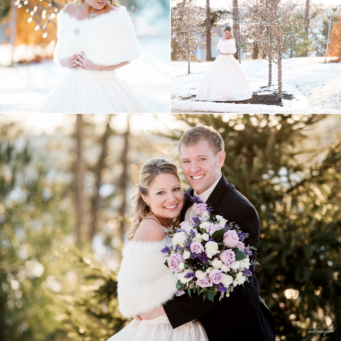 Bride and groom in the snow winter wedding Kansas City