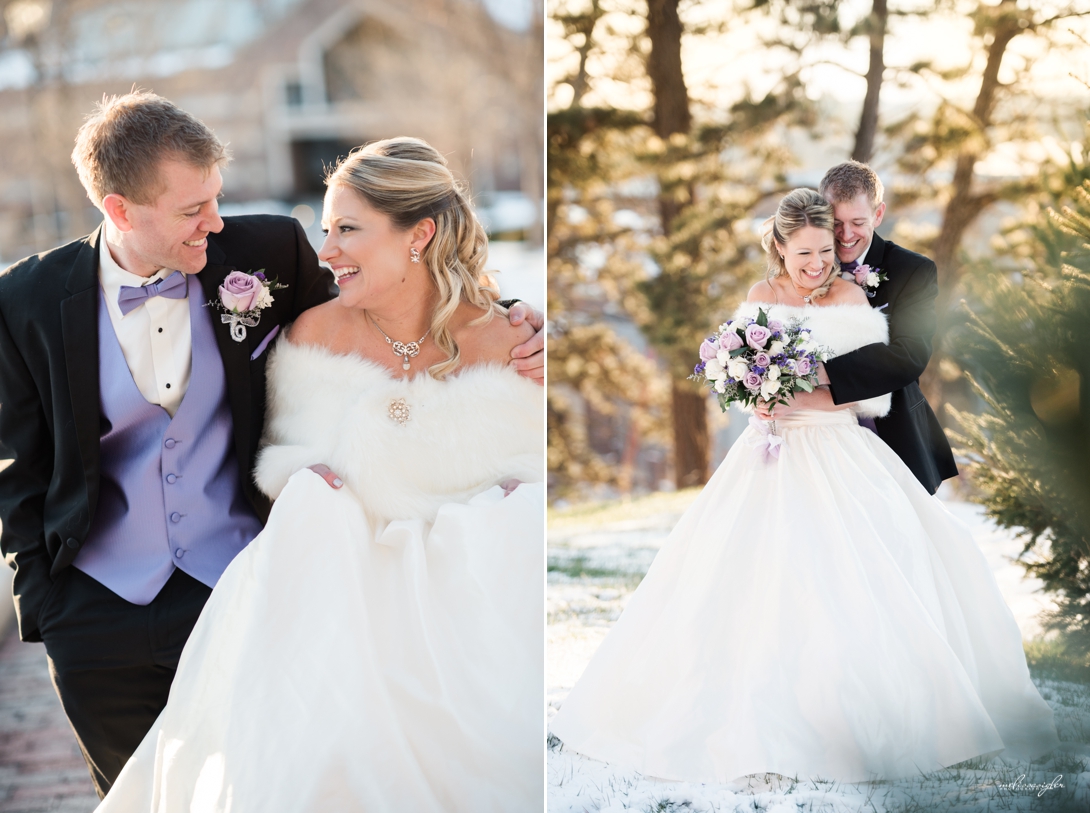 Bride and groom in the snow winter wedding Kansas City