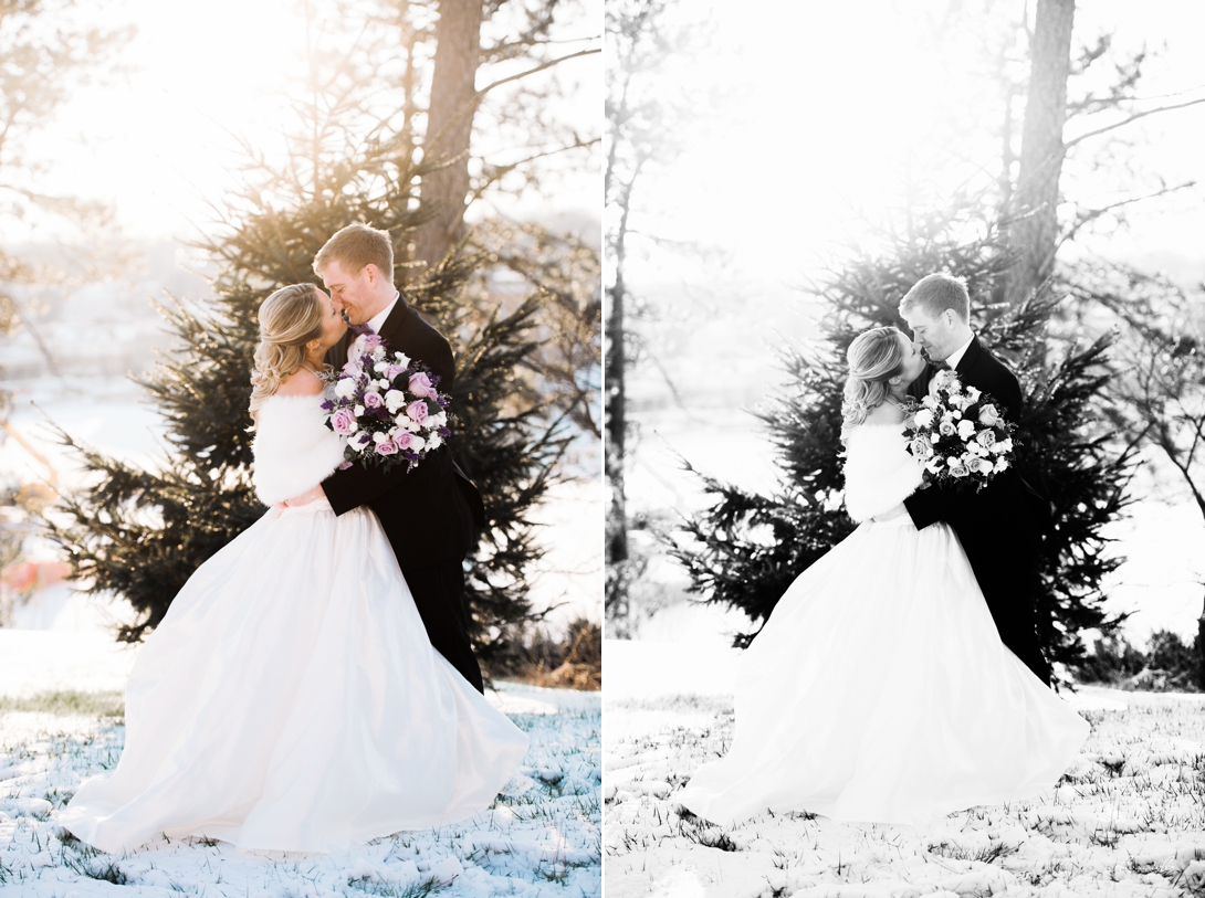 Bride and groom in the snow winter wedding Kansas City