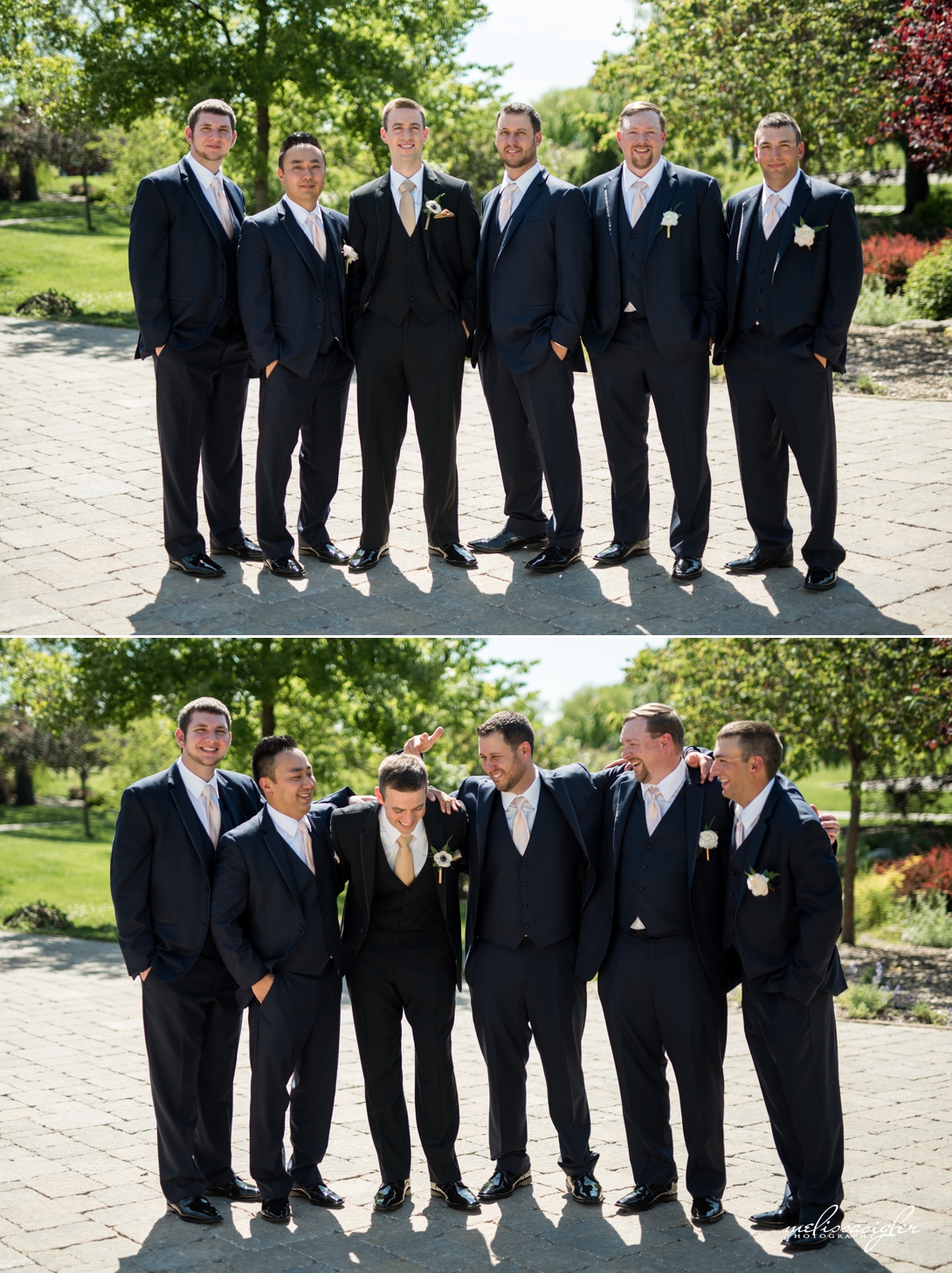 Wedding party pictures at Lake Shawnee garden