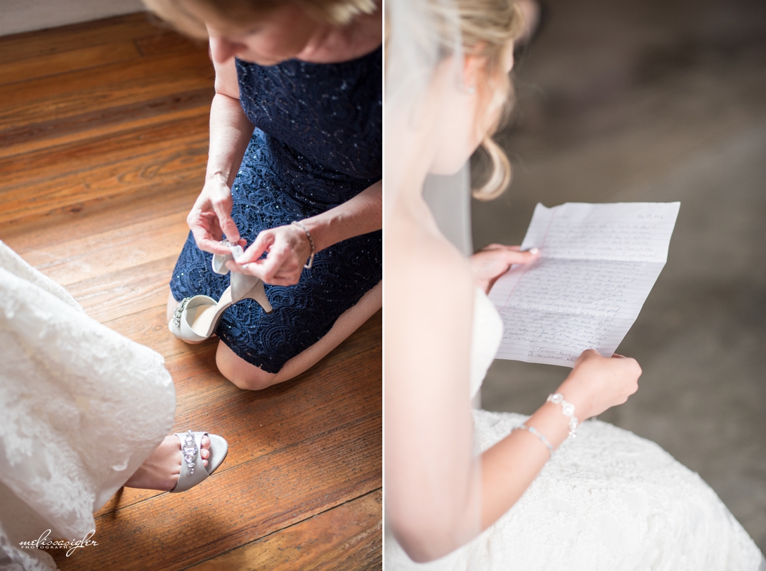 Bride reading letter from groom