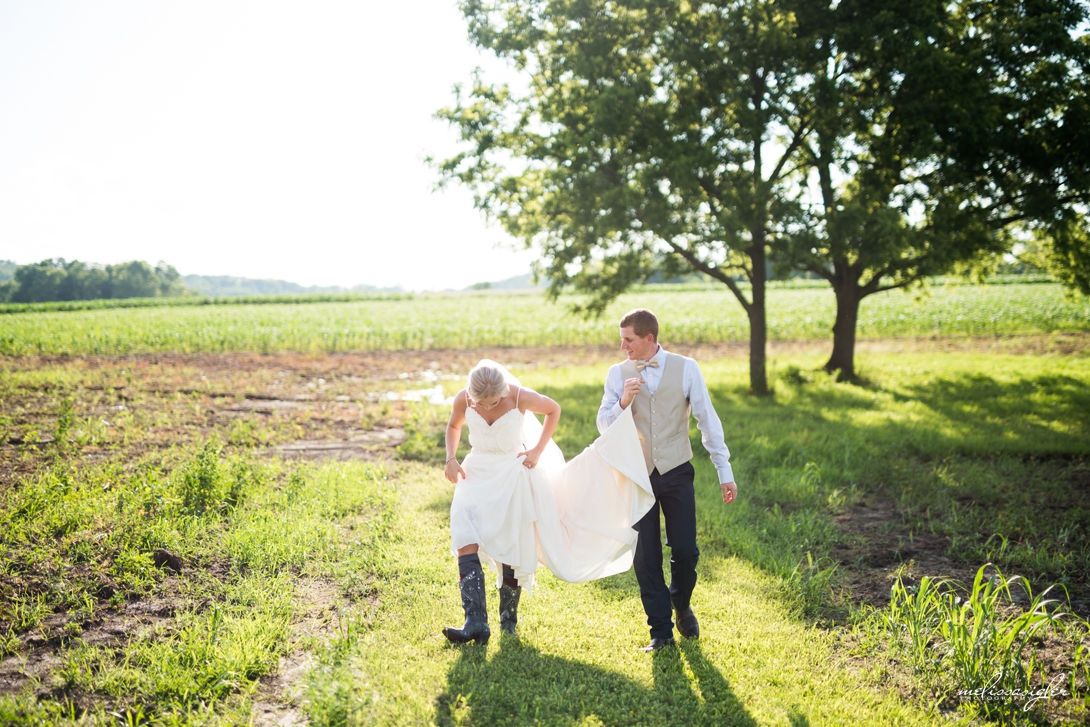 Wedding dress with cowgirl boots