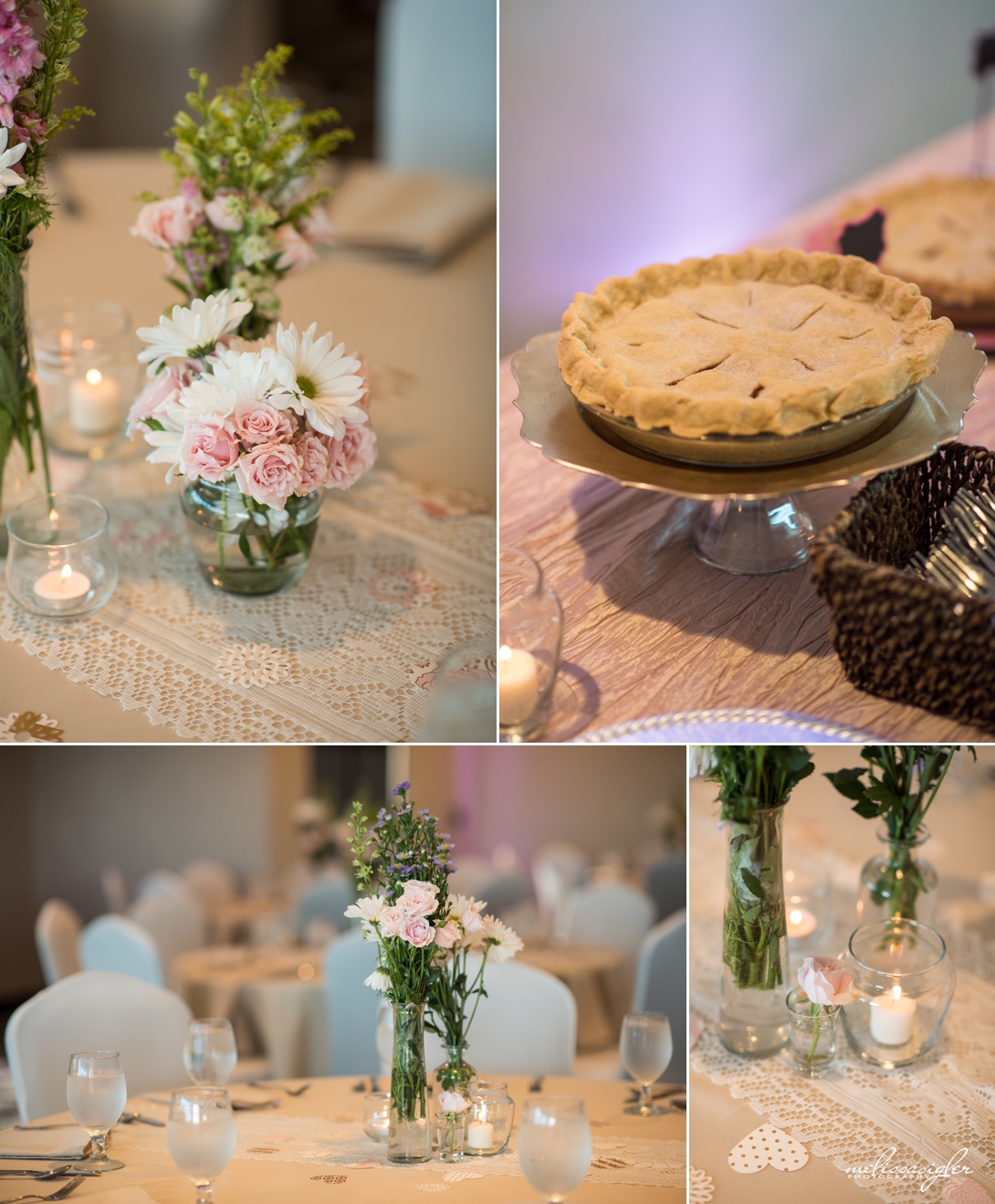 Pink and white reception details