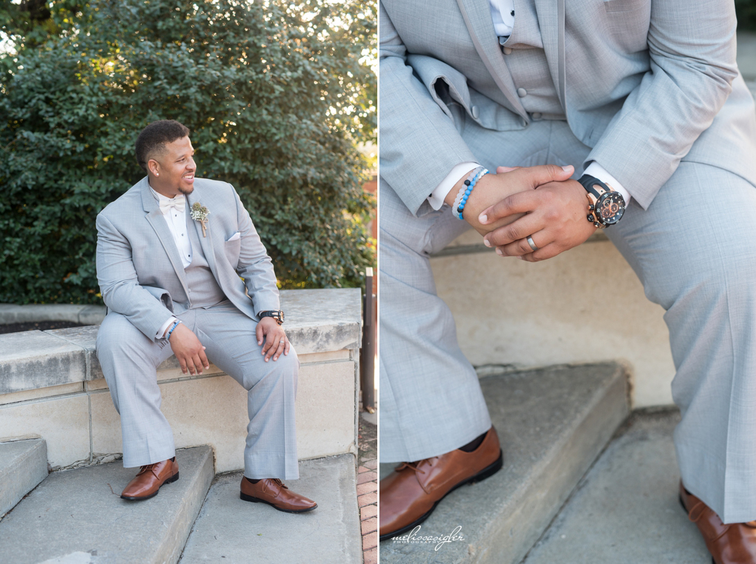 Gray menswear with brown shoes