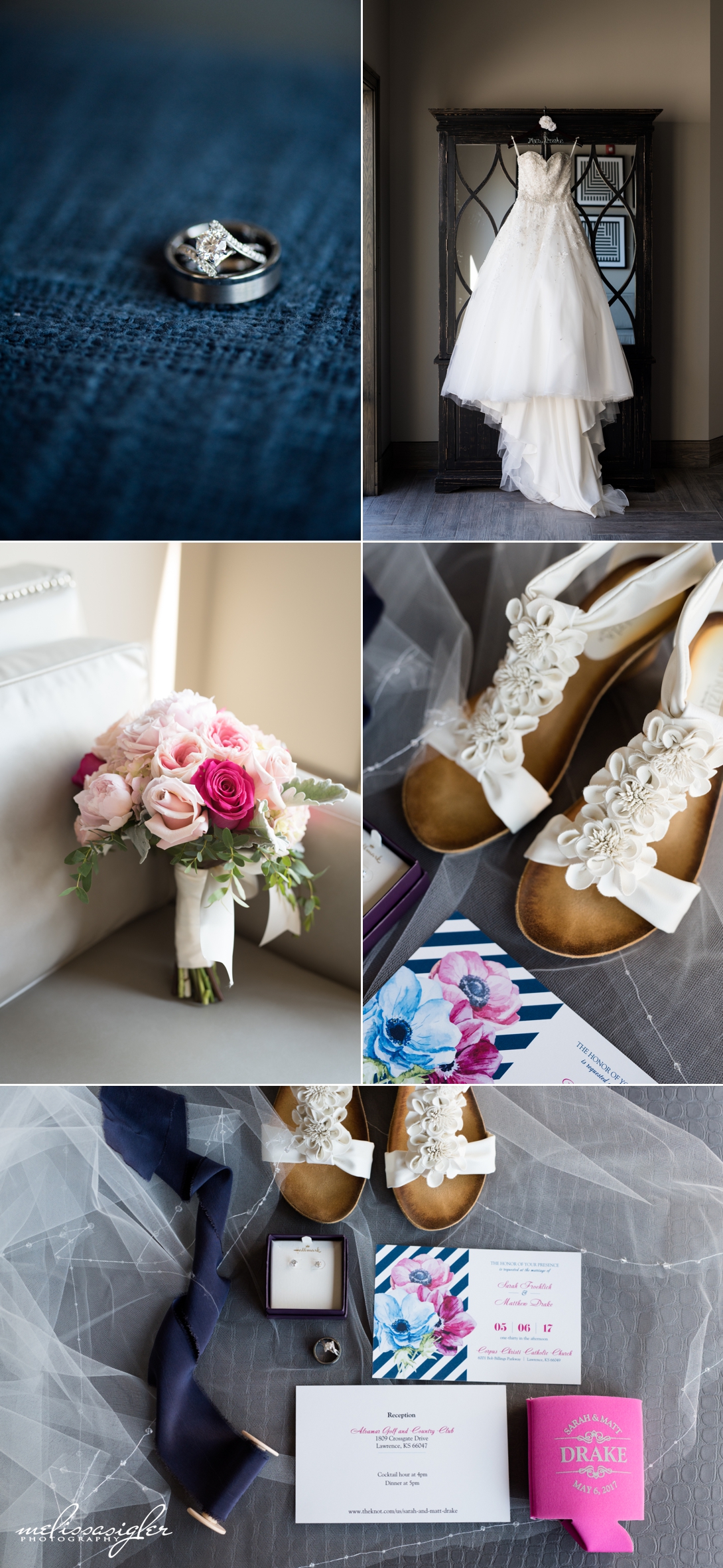 Pink and blue wedding details