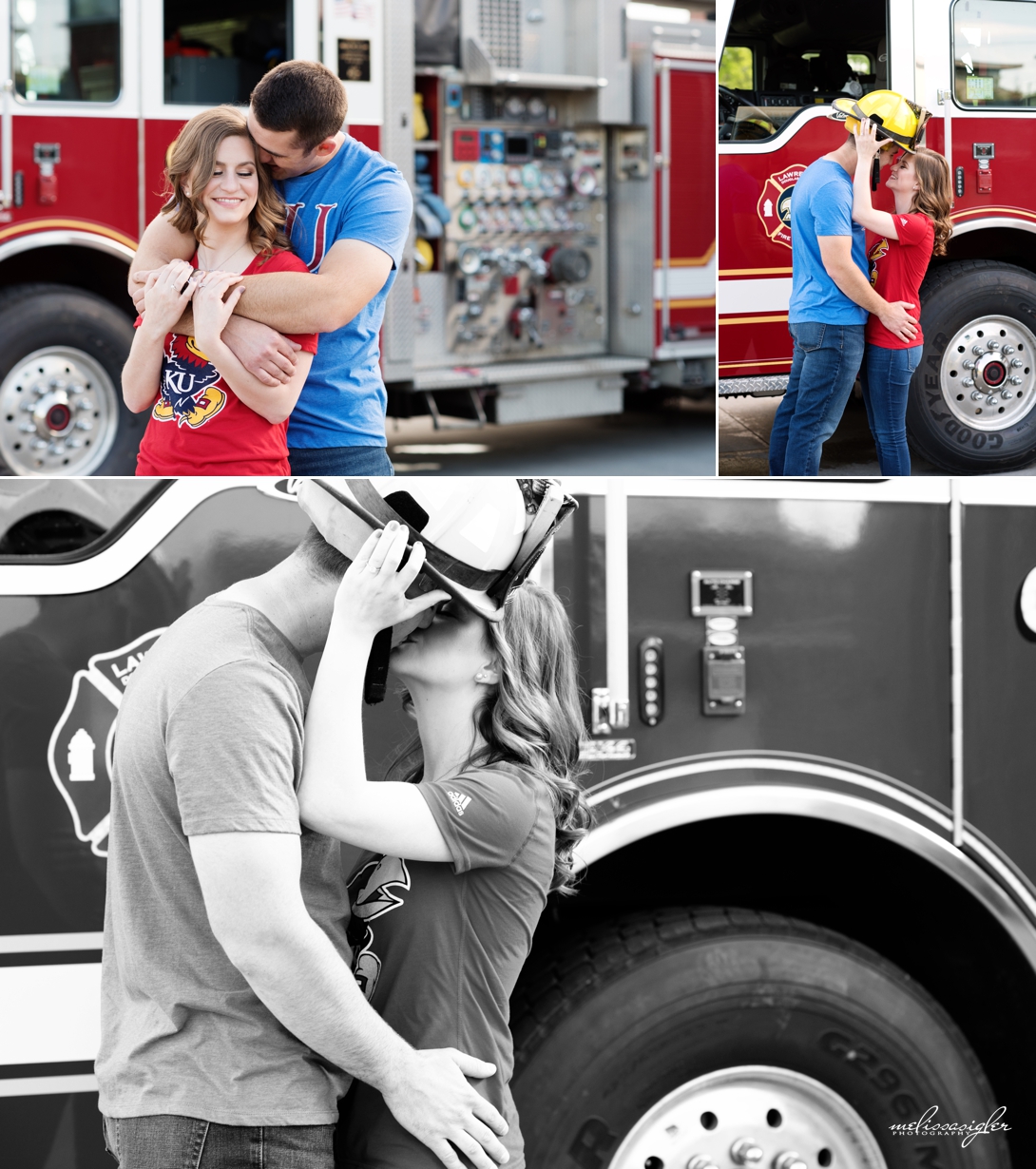 Engagement session with fire truck