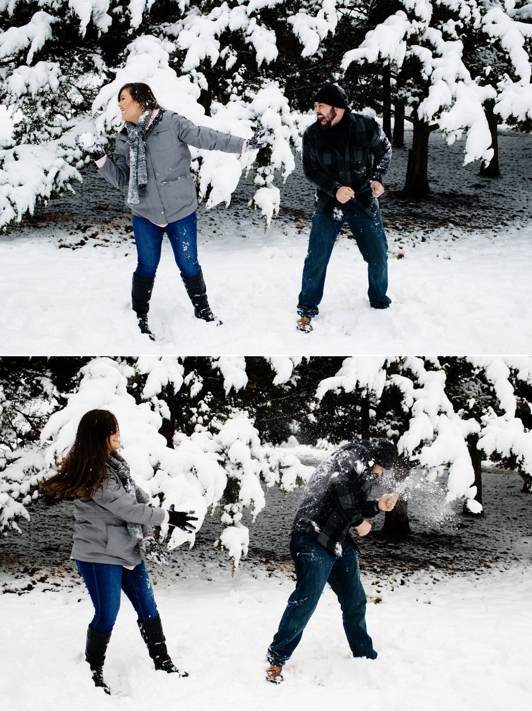 engagement session snowball fight