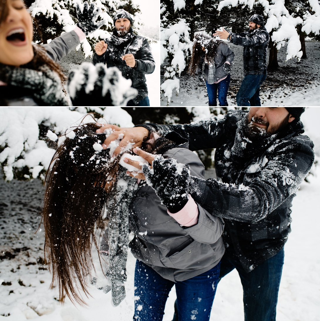 engagement session snowball fight