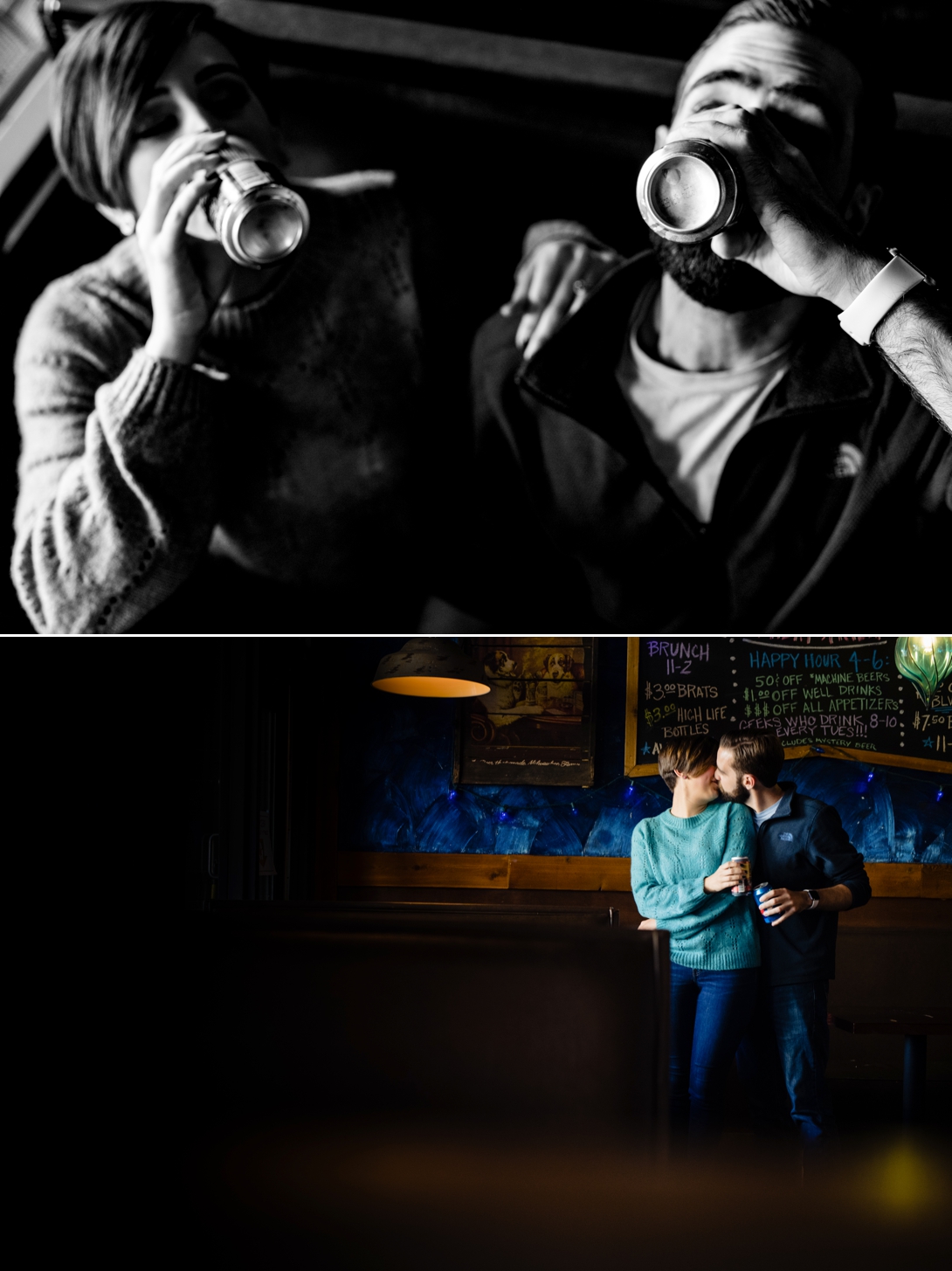 engagement photos in local bar