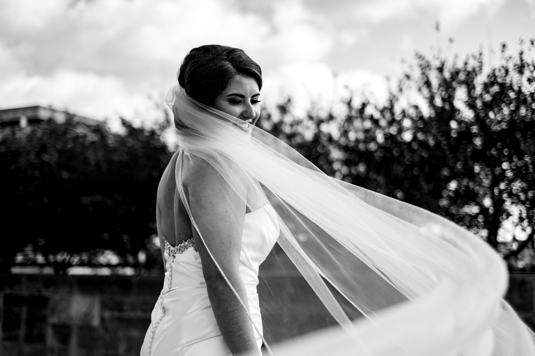 black and white photo of bride