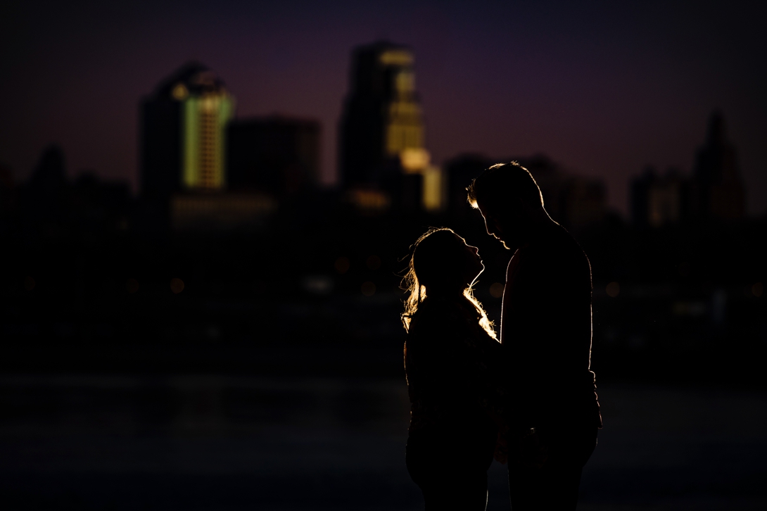 silhouette of couple in kansas city