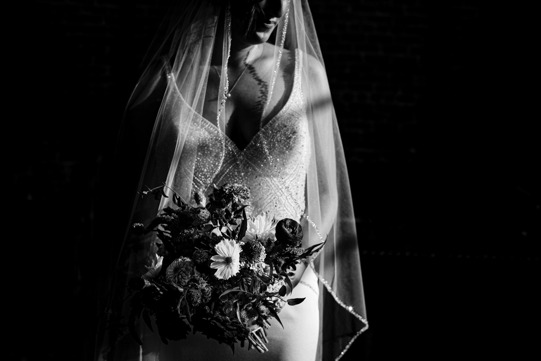 black and white bridal portrait