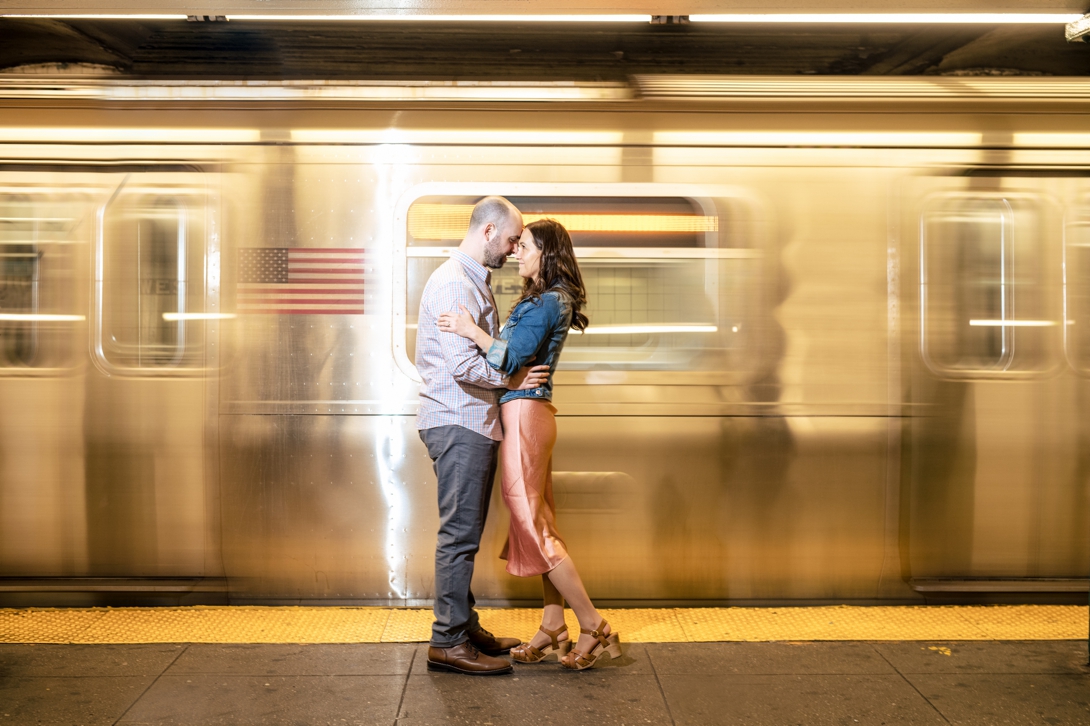 New York City subway engagement photo