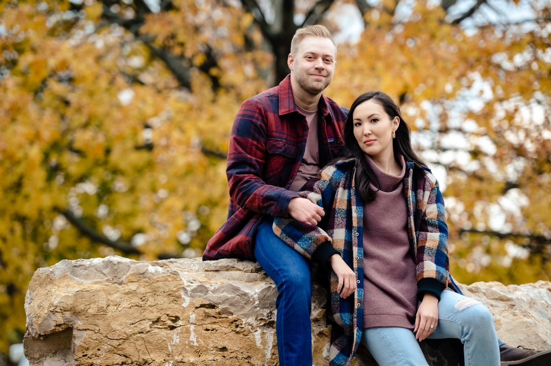 engagement photo with colorful fall tree