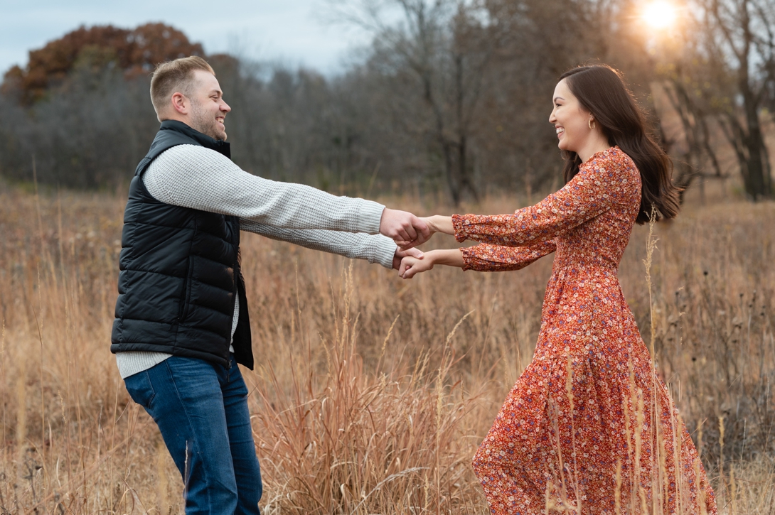 couple dancing during engagement photos