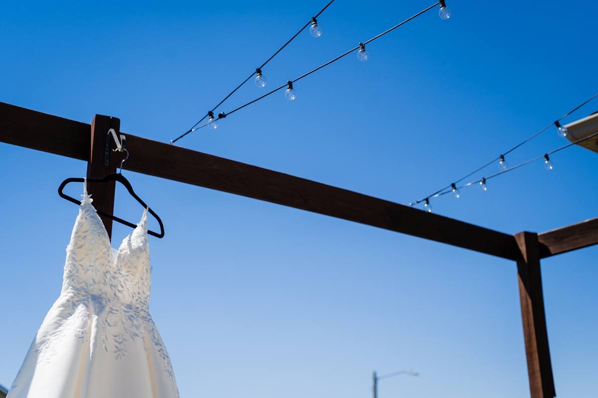 wedding gown hanging 