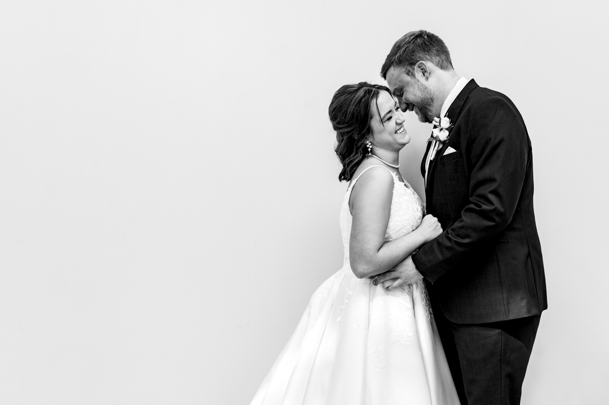 black and white bride and groom photo