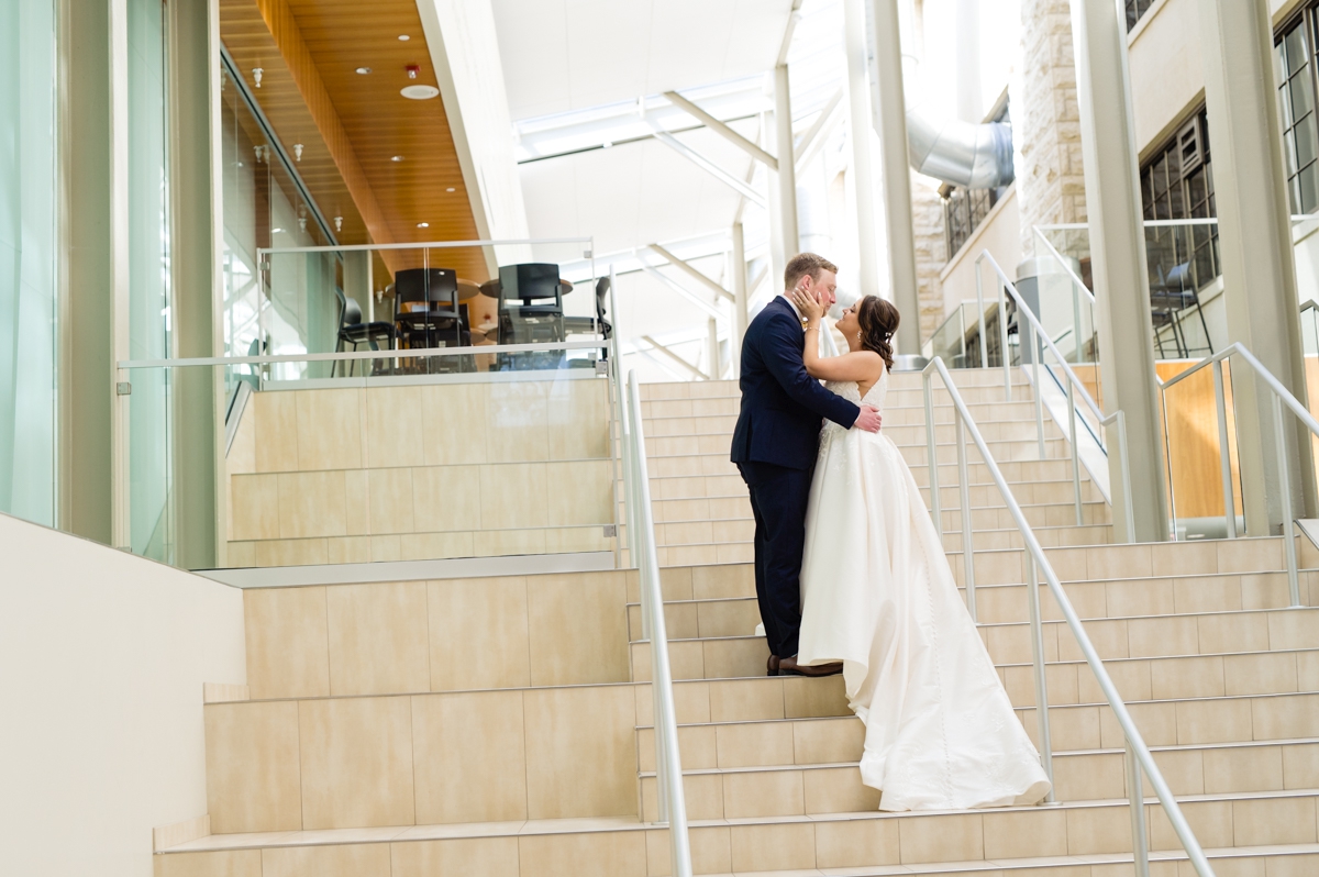 bride and groom at Allen Fieldhouse